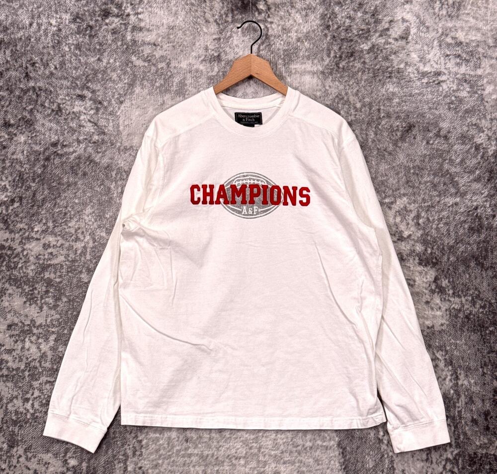 Vintage Abercrombie & Fitch Shirt XXL Mens Y2K White Varsity Embroidered